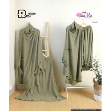 REY FK COUPLE MOM AND KIDS - AFC GAMIS - FRENCH KHIMAR INSTAN SET ROK Mom Greentea