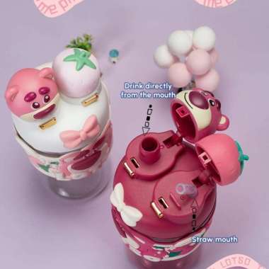 Disney Strawberry Bear Seris Fun Double Drink Space Cup 700ML Botol Minum Anak / Botol Tempat Air Mi