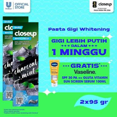 Buy 2 Closeup Charcoal Mint Pasta Gigi [95 g] Free Vaseline SPF30 PA ++ Gluta Vitamin Sun Screen Ser