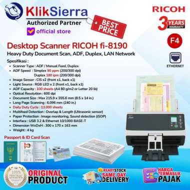 RICOH fi-8190 Desktop Scanner 90 ppm - ADF, Manual Feed, Duplex 180 ipm - FUJITSU fi8190 USB + LAN N