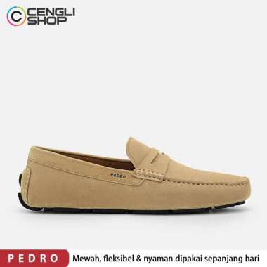 SEPATU PEDRO LOAFER PRIA ORIGINAL LOAFERS SLIP ON PANSUS KULIT ASLI ORI BRANDED COKLAT MUDA CREAM BR