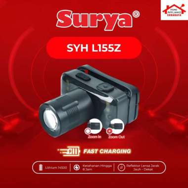 SURYA Senter Kepala Cas LED ZOOM 15W - 15 Watt Lithium 14500 3.7V 1800mAh Cahaya Putih SYH L155Z Tah