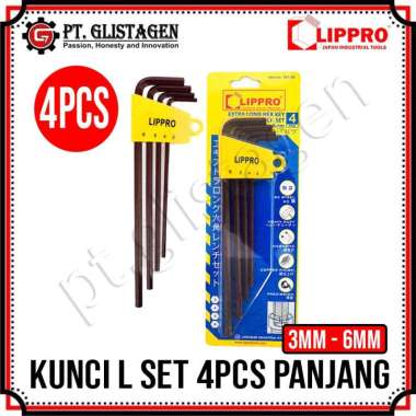 Lippro 161-S4 Kunci L Set Panjang 4 Pcs Extra Long Hex Key Set 4pcs 3mm - 6mm Flat