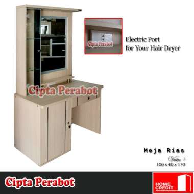 Meja Rias Kayu Minimalis HPL Vesta Lengkap Port Charge