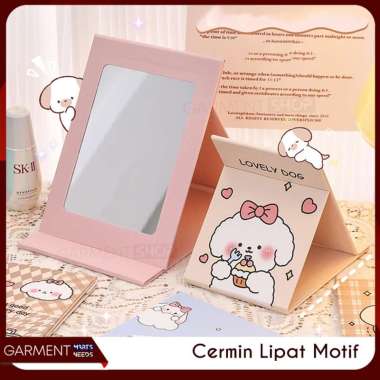 Cermin Lipat Motif Karakter Lucu Rias Portable Beauty Mirror Model Kotak Buku Kaca Tebal Premium BES