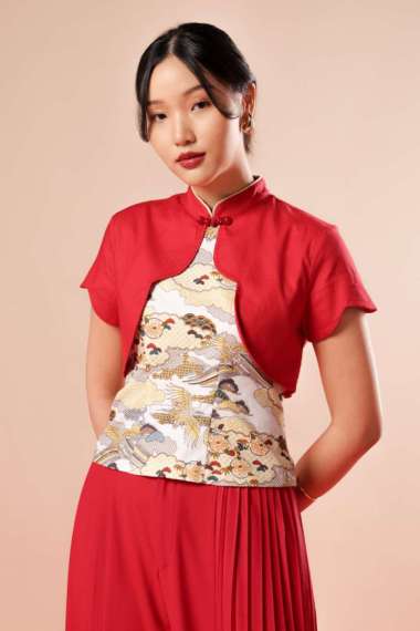 MINIMAL x Melvee - Dawei - Printed Bolero Top - Red M Red
