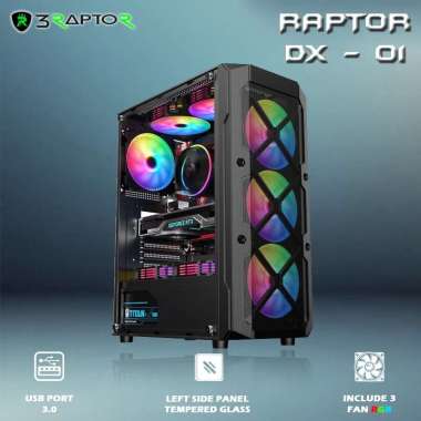 Casing Gaming Raptor DX-01 Include Free 3 Fan RGB - ATX/M-ATX