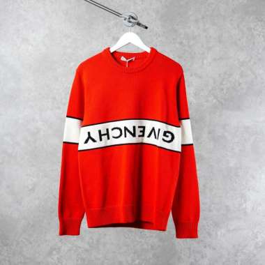Sweater GIVENCHY UP SIDE TEXT STRIPE WHITE RED KNIT SWEATSHIRT 100% ORIGINAL Size L