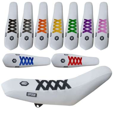 CRF COVER SEAT WARNA PUTIH STRIP MERAH PUTIH HIJAU BIRU KUNING ORANGE UNGU HITAM ABU WR155 KLX DTRAC