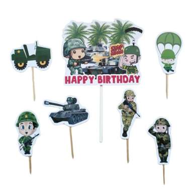 hiasan kue ulang tahun cake topper satu set edisi tema tentara army prajurit TNI