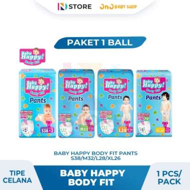 Baby Happy Body Fit S38/M32/L28/XL26/XXL24 Paket 1 Ball/Pack Tipe Celana BBY HAPPY M32 1 BALL