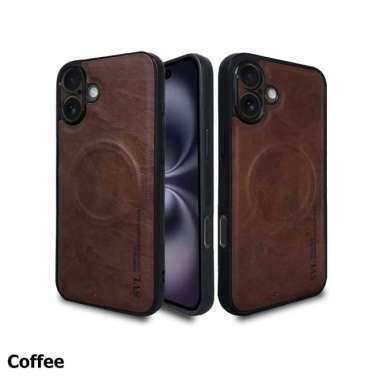Case Iphone 16 Premium Leather Hardcase Softcase kesing kulit Coffee