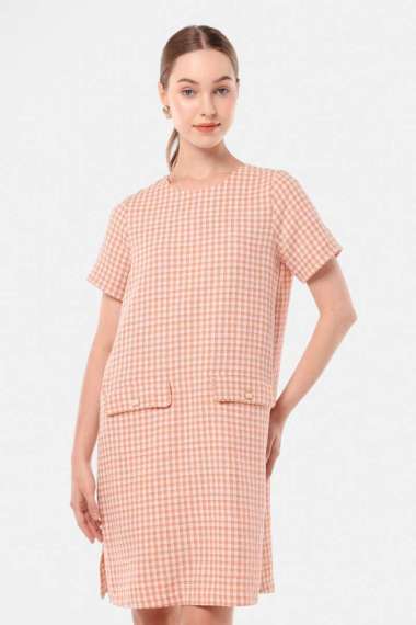 MINIMAL - Valentina - Dress Tweed Lengan Pendek - Orange S Orange