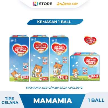 Mamamia Soft Dry Pants S32+2/M28+2/L24+2/XL20+2 Popok Bayi Tipe Celana Kemasan 1 Ball MAMAMIA M28+2 
