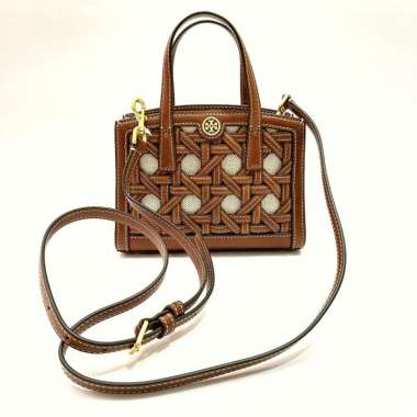Tory Burch Walker Basket Mini Tote in Brown Weave