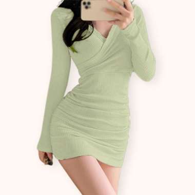 Mini Dress sexy lengan panjang wanita Gaya Korea model terbaru - Jfashion Lisa Krem