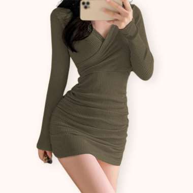 Mini Dress sexy lengan panjang wanita Gaya Korea model terbaru - Jfashion Lisa Coklat