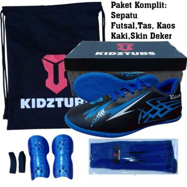 KIDZTUBS Sepatu Futsal Anak Paket Komplit Sepatu Futsal Tas Skin Deker Kaos Kaki Usia 6-10 Tahun Siz