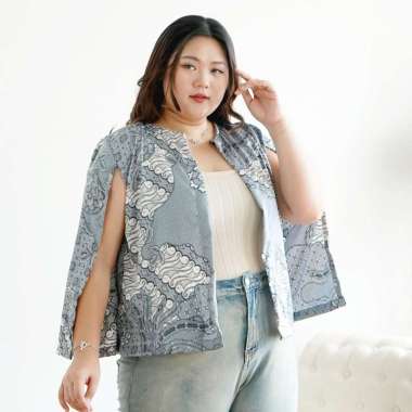 C2W XXL Blazer Outer Batik Wanita All Size Satin Women's Clothes Elegant BIG SIZE 651-YSY Grey