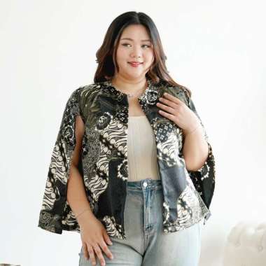 C2W XXL Blazer Outer Batik Wanita All Size Satin Women's Clothes Elegant BIG SIZE 651-YSY Black