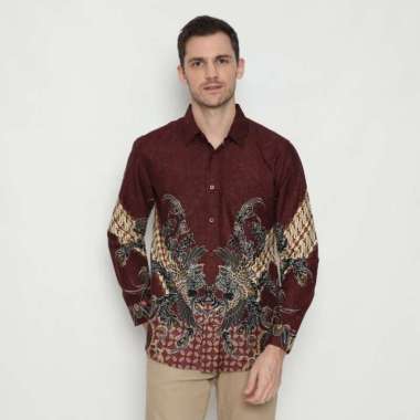Platini Kemeja Batik Pria Lengan Panjang Katun 36085 MAROON L