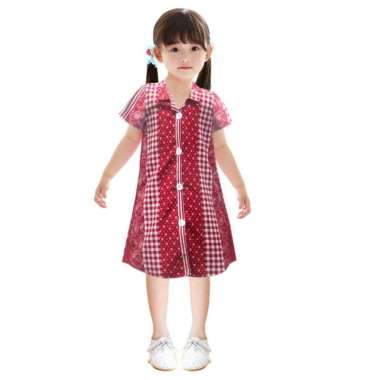 Two Mix Dress Anak Bahan KATUN Motif Batik / Dress Rumah Fashion Y858 4 Maroon