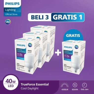Beli 3 Gratis 1 Lampu Philips Bohlam Radiantline TrueForce Essential 40W Putih