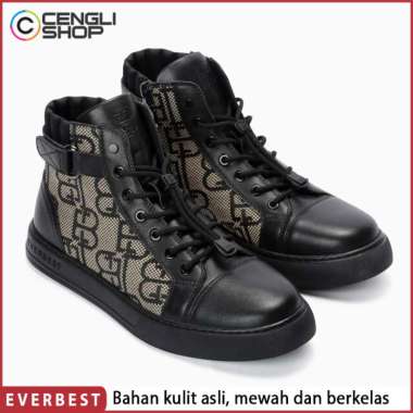 SEPATU EVERBEST SNEAKER BOOT PRIA ORIGINAL SNEAKERS BOOTS KULIT ASLI ORI HITAM BLACK EM01