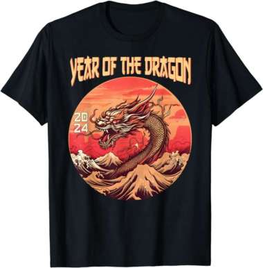 Kaos Baju NAGA APi 2024 HAPPY Chinese New Year Dragon Sincia Imlek cod SIZE S HITAM