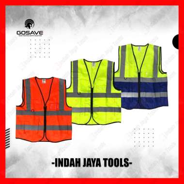 GOSAVE Rompi Proyek 4 Garis Saku Kantong - High Lines Reflective Safety Vest Keselamatan Jaring Oran