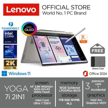 Lenovo Yoga 7i 2IN1 Ultra 7 256V 1TB SSD 16GB 2.8K OLED 120Hz 100%sRGB Copilot+ Touch Win11+OHS