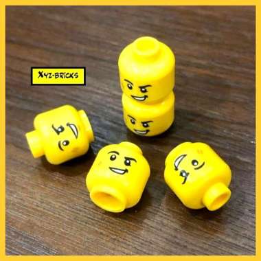LEGO PARTS 6283884 - Head Yellow Black Eyebrows Rounded Scuff Mark Chin Dimple Lopsided Open Mouth S