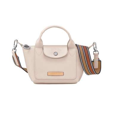 [12.12 Dealcember] Longchamp Le Pliage Xtra Leather Extra Small Handbag with Stripe Strap Paper Whit