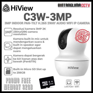 HIVIEW C3W-3MP 3MP INDOOR PAN-TILT H.265 2 WAY AUDIO WIFI IP CAMERA FREE 32GB