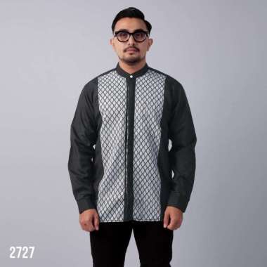 DGM Baju Koko Pria Lengan Panjang Bordir Premium Hitam Motif Bordir Jaring Baju Koko 2727 XL