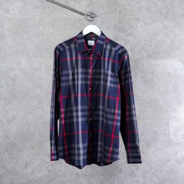 Kemeja BURBERRY CLAVERDON CHECK NAVY SS24 LONG SHIRT 100% ORIGINAL 2XL