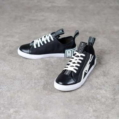Sepatu MOSCHINO WHITE BLACK ZIPPER SNEAKER 100% ORIGINAL 40
