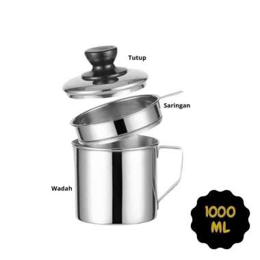 Chocoberry7 Oil Pot Saringan Stainless Minyak Goreng Sisa Wadah 1Liter Sedang 1.3Liter Besar 1 Liter