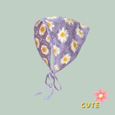 Crochet Korea Cantik / Bandana Rajut Segitiga / Penutup Kepala Rajut Headband Rajut Merah Hitam Ungu