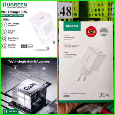 Adaptor Charger Ugreen 30W GaN PD Power Delivery 65007 Black 65009 White putih
