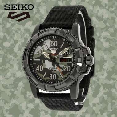 Seiko 5 Sports Automatic Camouflage Dial Black Nylon Strap SRP225K2 Original Jam Tangan Pria
