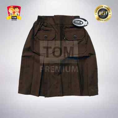 Seragam TOM - Rok SD Pramuka Coklat Span Karet Kantong Depan No 9