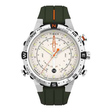 Jam Tangan Pria Timex Expedition TW2V22200 North Tide Temp Compass Cream Dial Green Silicone Strap M