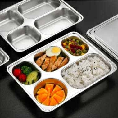 Lunch Box 5 Sekat / Piring Tempat Makan Stainles Steel 5 Sekat SUS 304 / Wadah Saji Tray Makan Stain