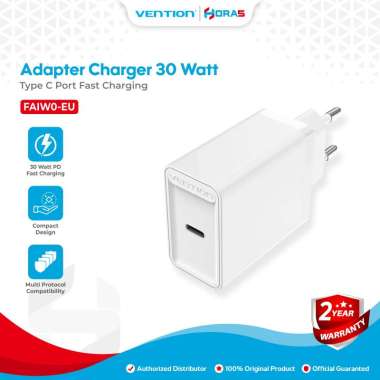 Vention Adapter Kepala Charger Type C PD Fast Charging 30W Wall Charger 30 Watt White - FAIW0-EU
