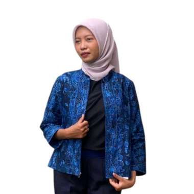 HDnoto Outer Batik Belitung Cap Motif Bunga Simpor/Simpur Warna Biru Smoke M
