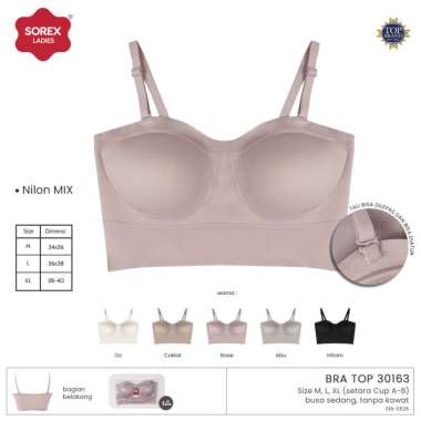 Sorex Bra Top Seamless Tanpa Kawat Busa Sedang Cup A-B 30163 Size XL Abu