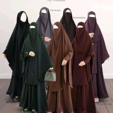 gamis nemophila set NP long by Afifathin| gamis set syar'i| gamis Afifathin terbaru S jetblack set N