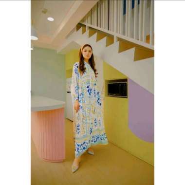 BENANG JARUM Art Nouveau Series Plated Maxi Dress - Benang Jarum Dress Gamis Blue M