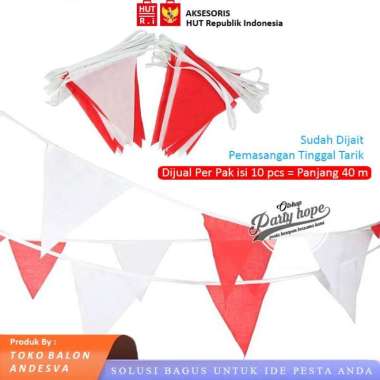 ( isi 10 ) bendera kain polyester segitiga merah putih / umbul umbul